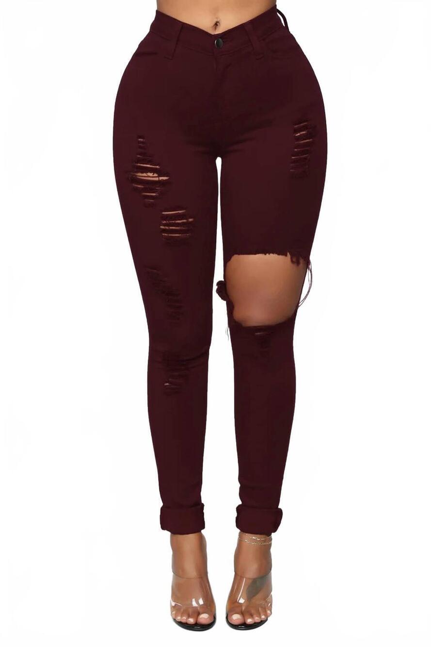 NEW FASHION NOVA distress jeans in burgundy